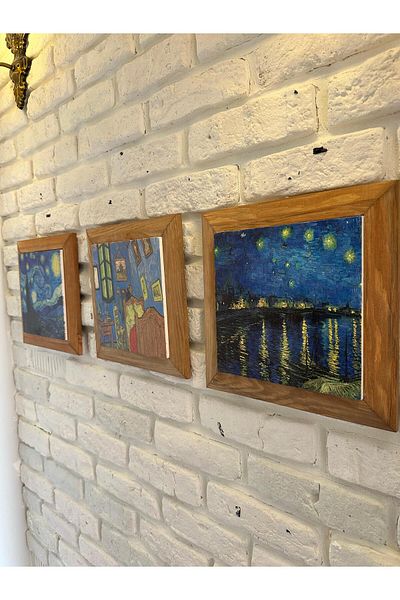woodhomeworks Комплект от 3 панела за картина с рамка от масивно дърво, 26X26