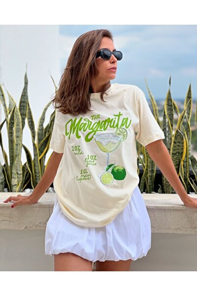 Jose Clothing Women's White Self Patterned Crew Neck Oversize Cut T-Shirt