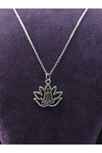sarıyer silver Lotus Çiçeği Ve Yoga Yapan İnsan Pozu Buda Hint Meditasyon Tem...