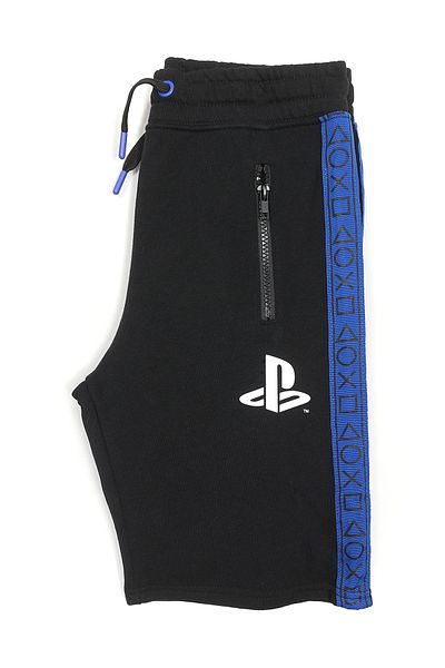 DobaKids Playstation Printed Boy's Shorts with Zipper Pocket and Side Stripe Detail Black