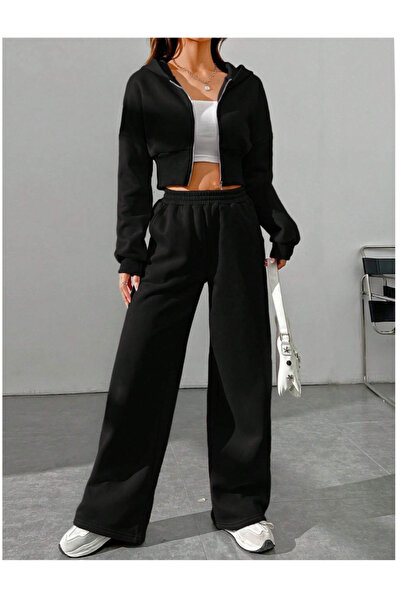 CAONNES بنطال رياضي أسود مقاس كبير من القماش المرن والمريح - SHAH FASHION