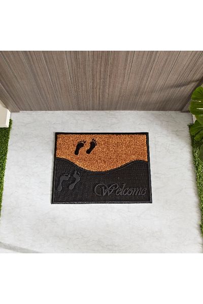Home Box Foot Print Moulded Coir and Rubber Doormat - 45x60 cm