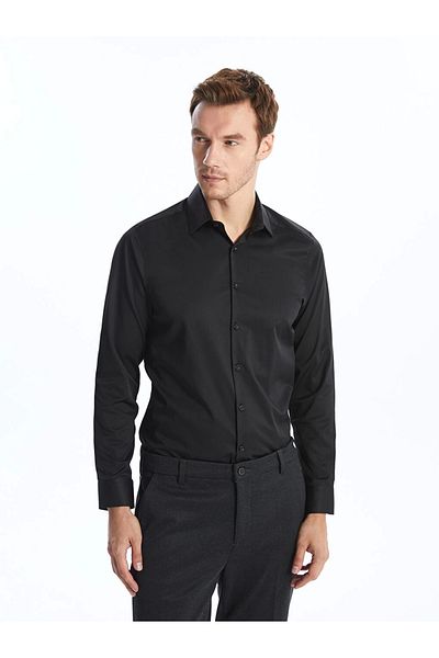 LC Waikiki Ανδρικό πουκάμισο LCWAIKIKI Formal Black Slim Fit μακρυμάνικο ποπλίνα