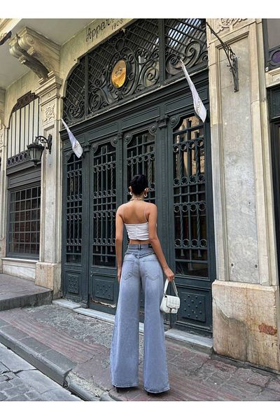 DENİKK DETALIE DESIGN TENDINȚĂ DESIGN SPECIAL PANTALONI RUPȚI PALAZZO JEAN DENIM CU PICIOARE LĂȚI