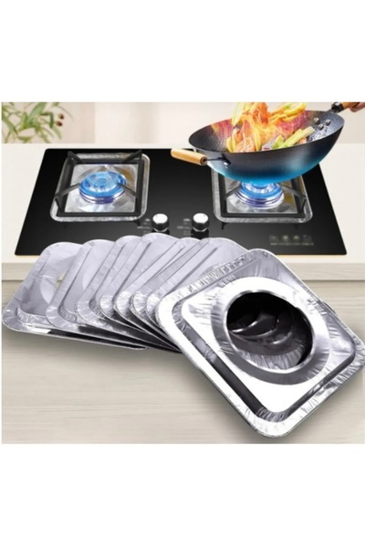 abnturk 10 Adet Kare Alüminyum Ocak Gözü Koruyucu Plakalar 23x23cm Ocağın Ömrünü Uzatan Yağ Koruyucu Levhala