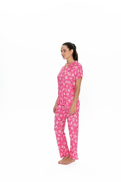 U.S. Polo Assn. Uspa Licensed Fuchsia Viscose Women's Pajamas Set - Front Button