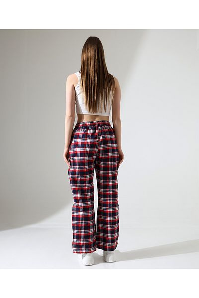 Moda Monisa Red Navy Blue Plaid Patterned Unisex Sweatpants - Comfortable and Stylish Casual