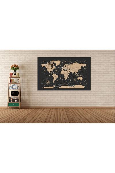 CANVASUM World Map Gold Detailed Decorative Canvas Picture