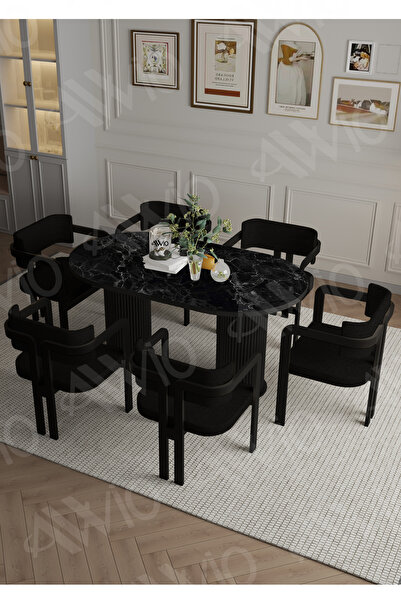 AVVİO Bohem Ayak 6'lı Tokyo Metal Demonte Sandalye 80x180 Masa Sandalye Takımı