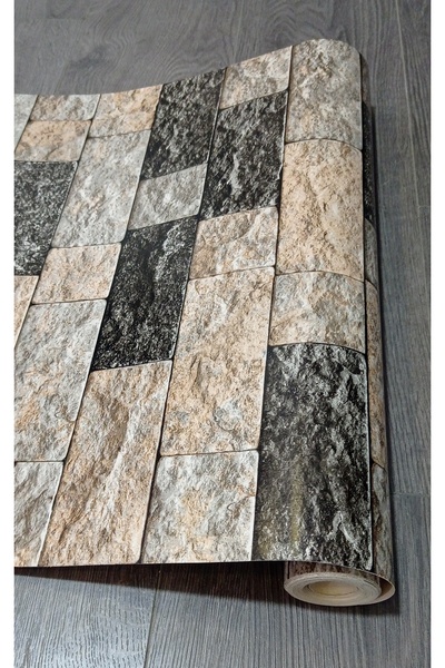 Oskar üç boyutlu taş desenli duvar kağıdı 53 cm genişliğinde 10 metre uzunluğ...