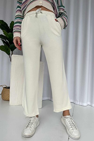 Mine Tan Butik Екрю спортивні штани - з трубоподібними штанинами та кишенями