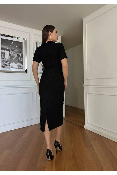 1Moda1Tarz Γυναικείο εισαγόμενο ύφασμα τουίντ με πέτρα και μαργαριτάρι με επένδυση με λεπτομέρεια τσέπης Φόρεμα ειδικού σχεδίου
