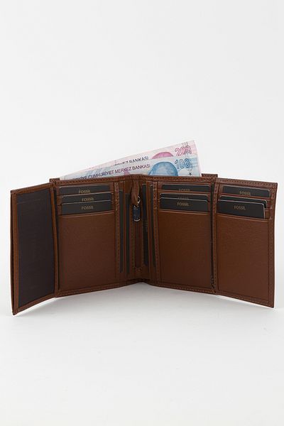 Fossil Boxed Genuine Leather Vertical Stitching Black Hand Portfolio Card Holder Wallet