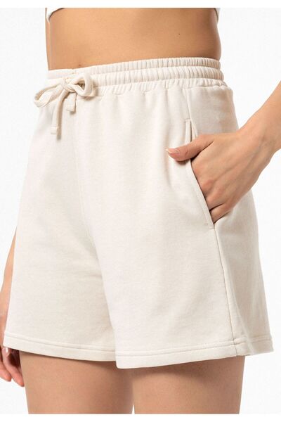 Williot Beatrix Beige Pocket Βαμβακερή μέση με ρυθμιζόμενη κανονική εφαρμογή Γυναικείο σορτς βερμούδας