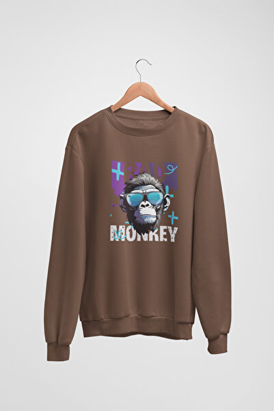 Butik Tricou unisex cu mânecă lungă MONKEY Transfer cu imprimeu guler rotund ...