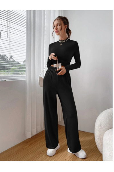 CAONNES Μαύρο μεγάλο μέγεθος αθλητικό παντελόνι με ελαστικό και άνετο ύφασμα ...