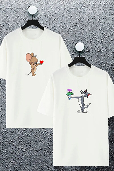 Wish BF Unisex Çiçekli Tom Ve Jerry Baskılı Sevgili Çift Kombini Tasarım Over...
