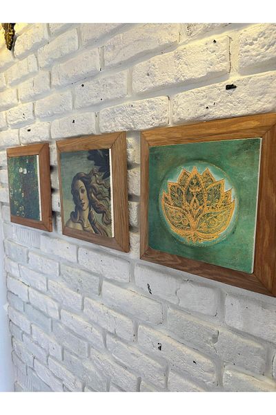 woodhomeworks Комплект от 3 панела за картина с рамка от масивно дърво, 26X26