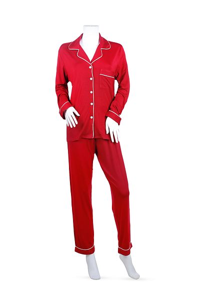 YesEco Women's Red Nightwear Set | Recycled Fabric, Shirt & Pajama | Soft, Breathable & Stretchable