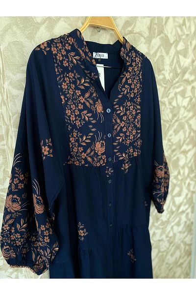 sevdalı Rochie de damă bleumarin cu flori din viscoză