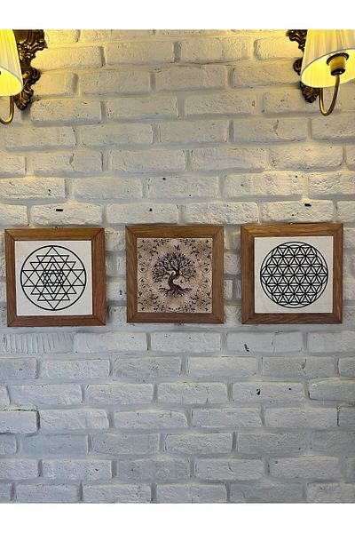woodhomeworks Комплект от 3 панела за картина с рамка от масивно дърво, 26X26