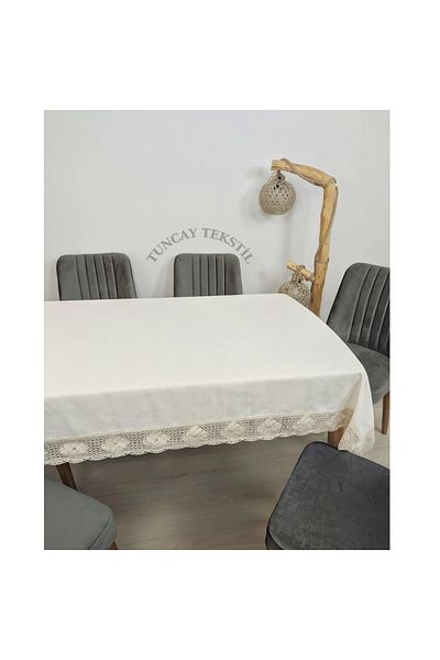 TUNCAY TEKSTİL Lacy Linen Tablecloth Modern Plain Cotton Basement Linen Square Rectangular Round