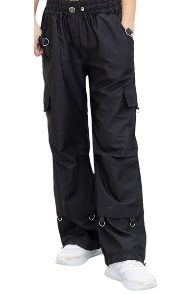 İrem Çocuk Giyim Girl's Cover Pocket Model Parachute Fabric Pocket Parachute Fabric Black Pants with Stopper