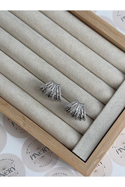 Pinery Jewels Zirkon Taş Detaylı Pirinç Kaplama Kadın Küpe Seti