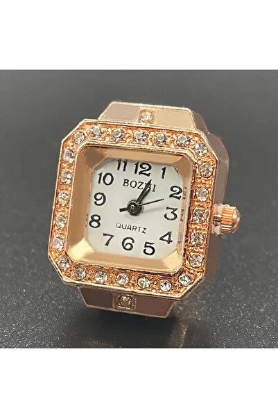 Bozhi Rose Renk Kristal ve Beyaz Kadran Göz Kamaştıran Yüzük Saat Kadın için ...