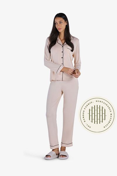 YesEco Women's Nude Nightwear Set | Recycled Fabric, Shirt & Pajama | Soft, Breathable & Stretchable