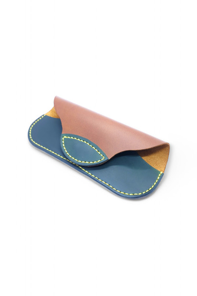 Leather Hakiki Deri Konyak/Yeşil Unisex El Yapımı Gözlük Kabı