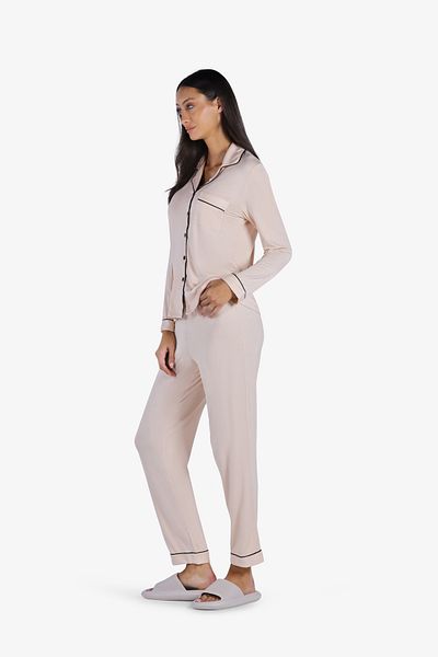 YesEco Women's Nude Nightwear Set | Recycled Fabric, Shirt & Pajama | Soft, Breathable & Stretchable