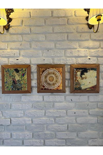 woodhomeworks Комплект от 3 панела за картина с рамка от масивно дърво, 26X26