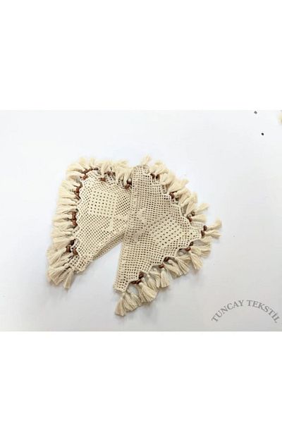 TUNCAY TEKSTİL Buldan Handcrafted Lace Set of 5 - Ready Knitted Triangle Curtain with Lace Fringes and Tassels (strawberry)