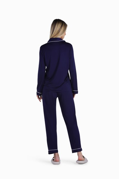 YesEco Women's Blue Nightwear Set | Recycled Fabric, Shirt & Pajama | Soft, Breathable & Stretchable