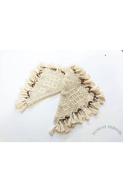 TUNCAY TEKSTİL Buldan Handcrafted Lace Set of 5 - Ready Knitted Triangle Lace Fringed Tassel (baklava)