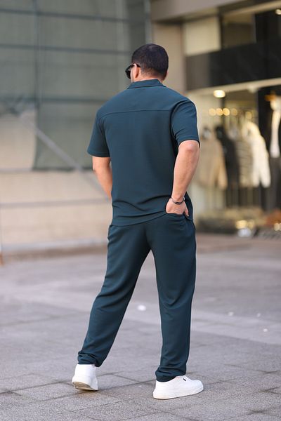 cto your style Men's Polo Neck T-Shirt Comfortable Fit Zipper Detail Bottom Top Set