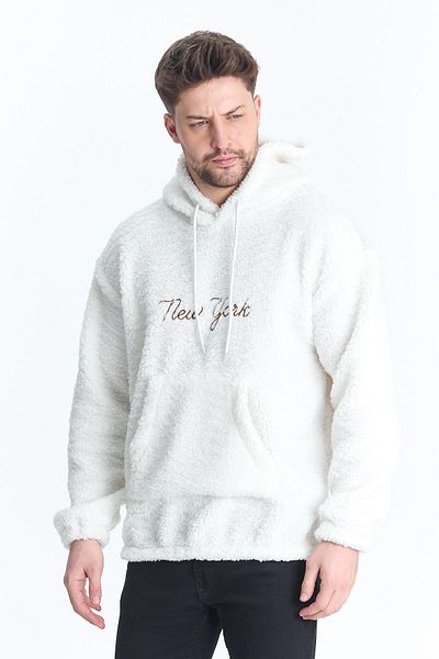 DAMGA JEANS Men's Kangaroo Pocket White Hooded Sweatshirt