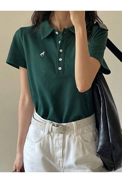 CultureCo Polo Yaka, Unicorn Nakış Detay Işlemeli, Kısa Kollu T-shirt