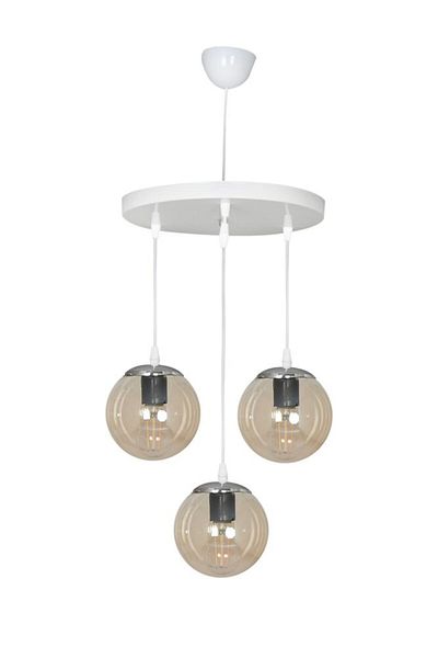 Semboldekor White 3-Piece Clamp Glass Silver Detailed Pendant Chandelier (Honey Glass)