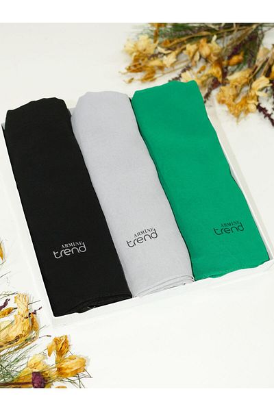 Armine Trend Crinkle Chiffon Shawl - Atskrn - Set of 3 - Black, Gray, Green