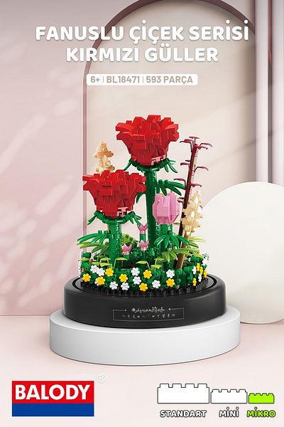 balody Flower with Jar Series – Red Roses (Bl18471) – Mini Block Building Toys Set