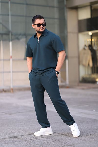 cto your style Men's Polo Neck T-Shirt Comfortable Fit Zipper Detail Bottom Top Set