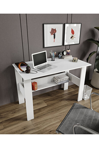 SEBOR Çalışma Masası Bilgisayar Masası Ofis Ders Yemek Masası Beyaz Tamamı MDF