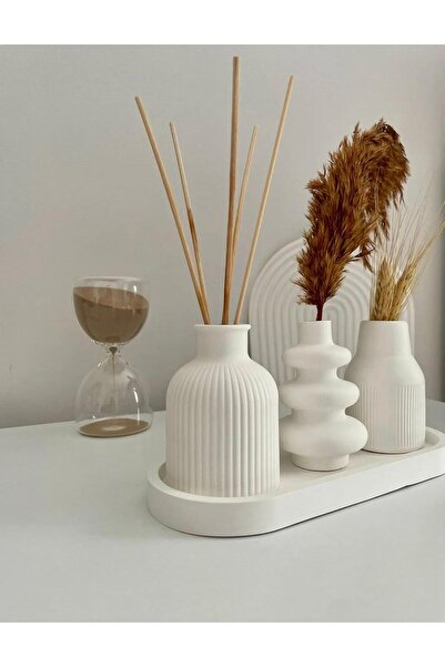 Elan Design Dekoratif Minimalist 3'lü Vazo & Sunum Tabağı