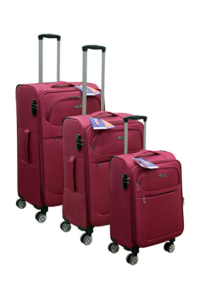 Bordo Kabin (KÜÇÜK) Orta Ve Büyük Boy 3'lü Carry-on Lüks Kumaş Valiz Seti