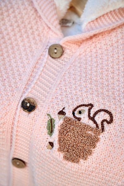 Bursa Trikomer Knitwear Knitted Squirrel Embroidered Wellsoft Lamb Wool Winter Baby Jumpsuit