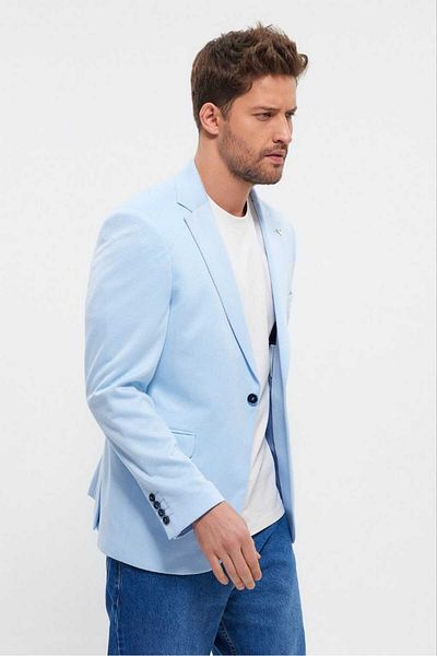 Savira SlimFit Ανδρικό Μπουφάν Μπλε Χρώμα Drob 6 Πλεκτό ύφασμα