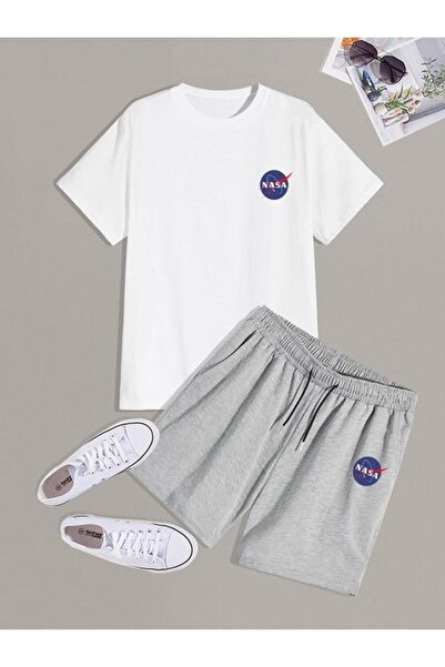 YOHO SPORT UNISEX синій логотип NASA шорти футболка комплект