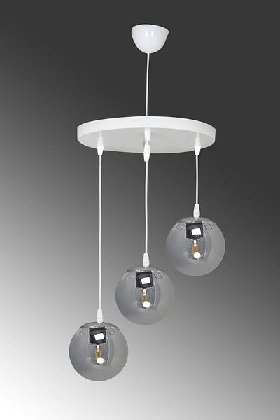 Avize White 3-Piece Pinch Glass Silver Detailed Pendant Chandelier (Smoked Glass)